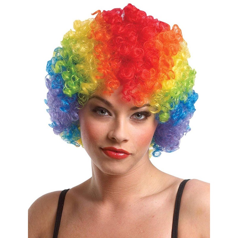 Bright Rainbow Clown Afro Costume Wig