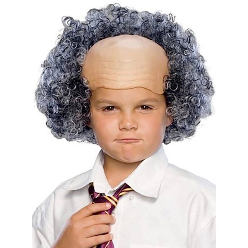Curly Grey Old Man Kids Costume Wig with Bald Cap