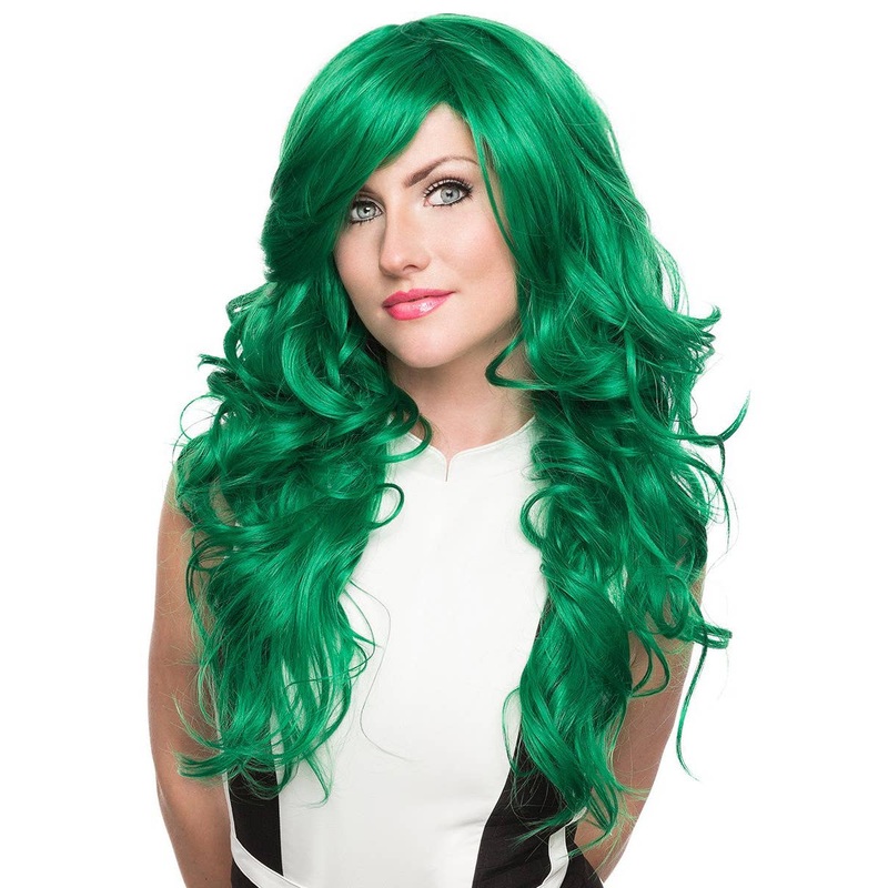 Emerald Jade Green Long Curly Heat Resistant Womens Fashion Wig