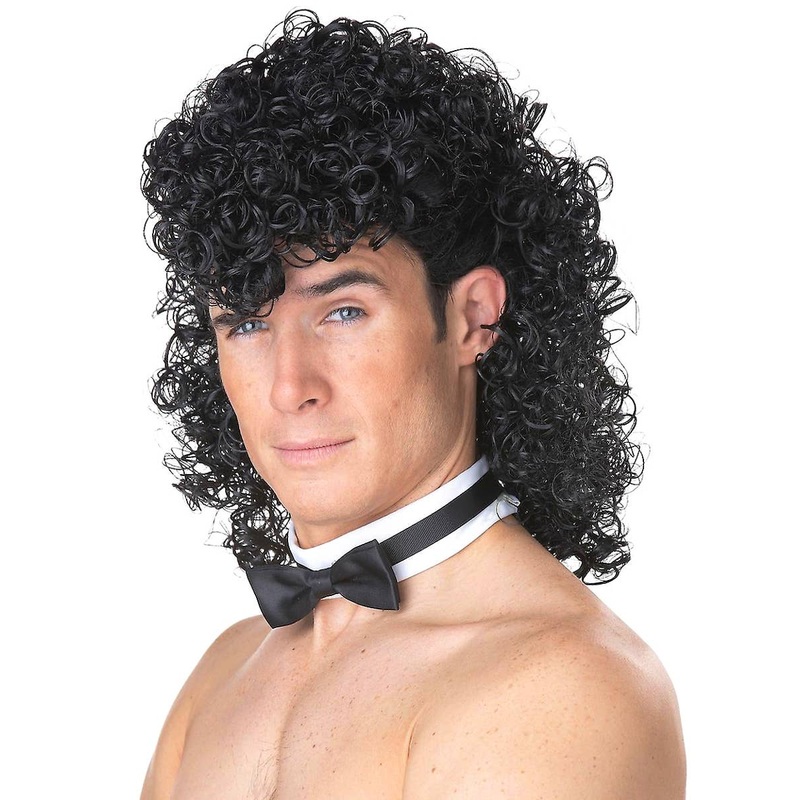 Girls Night Out Mens Curly Black Stripper Wig and Bow Tie