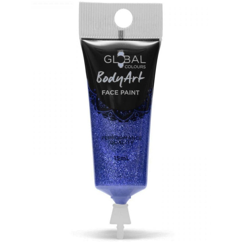 Global Bodyart Blue Glitter 15ml Tube Liquid Makeup
