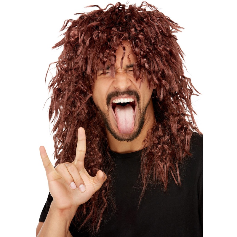 Hard Rocker Curly Reddish Brown Mens Mullet Wig