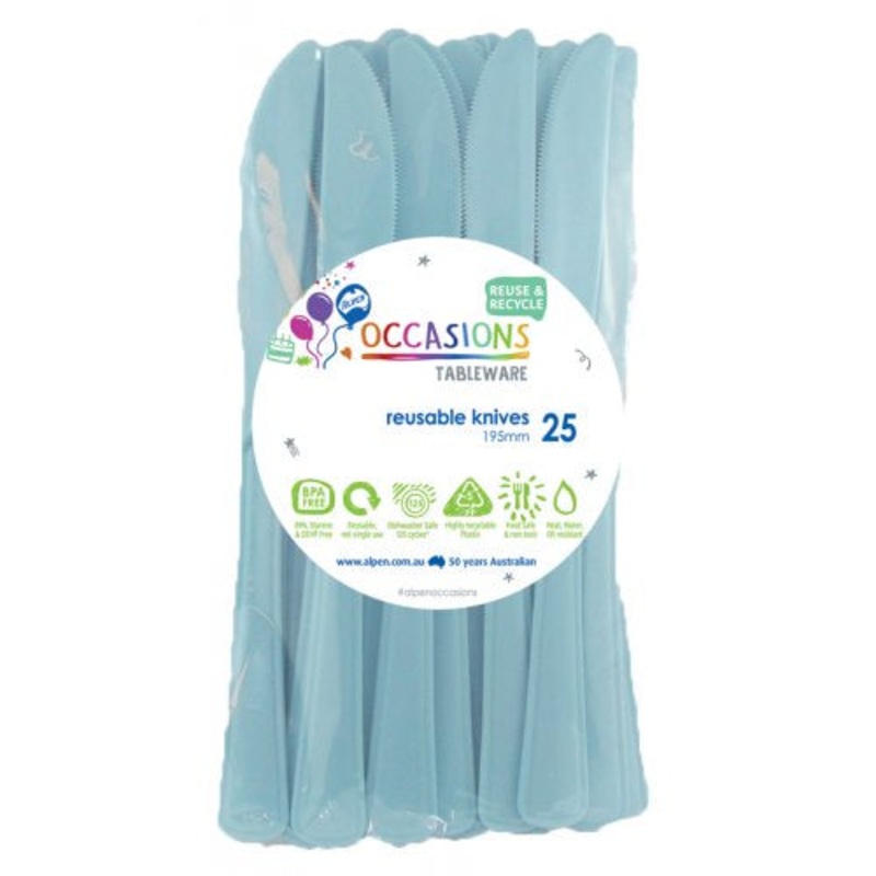Light Blue Reusable Plastic Cutlery Knife Knives Pack 20 #861074