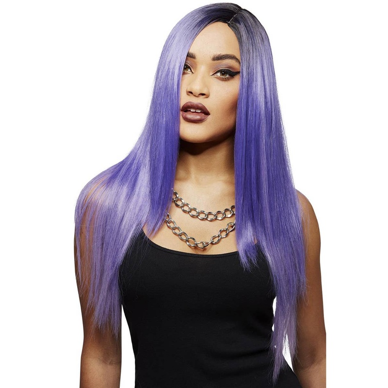 Manic Panic Super Vixen Long Purple Costume Wig with Dark Roots