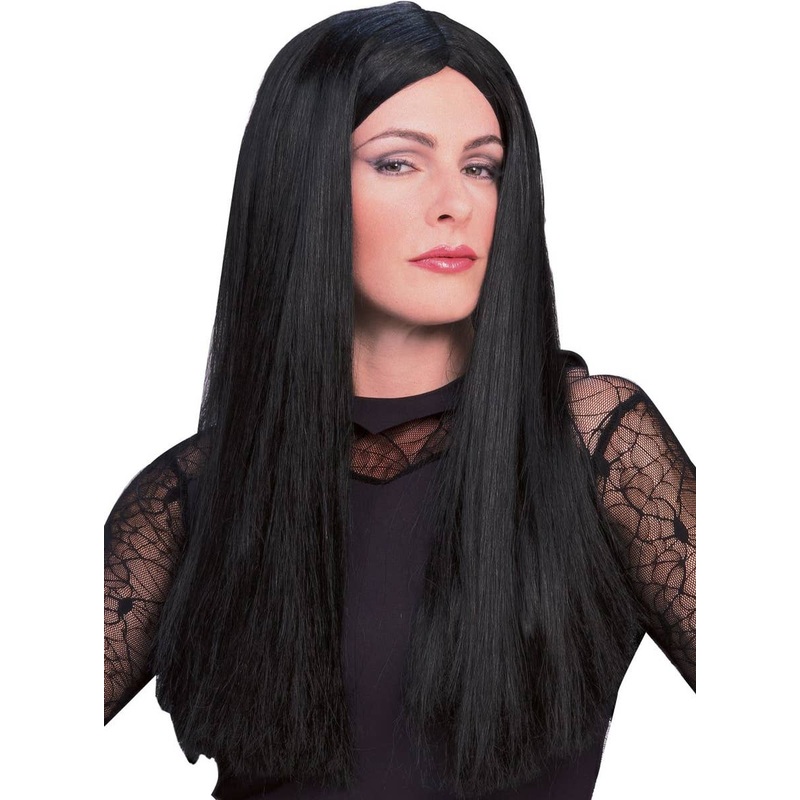 Morticia Womens Long Black Halloween Wig