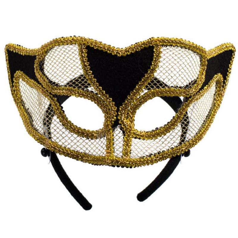 Netted Gold Masquerade Mask on Headband