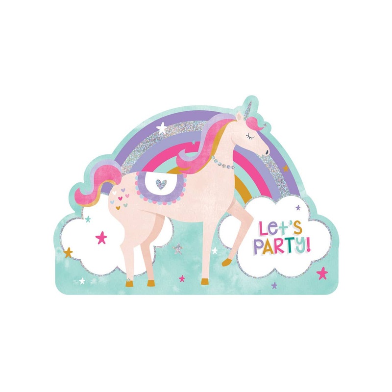 Pastel Unicorn Let's Party 8 Pack Party Invites