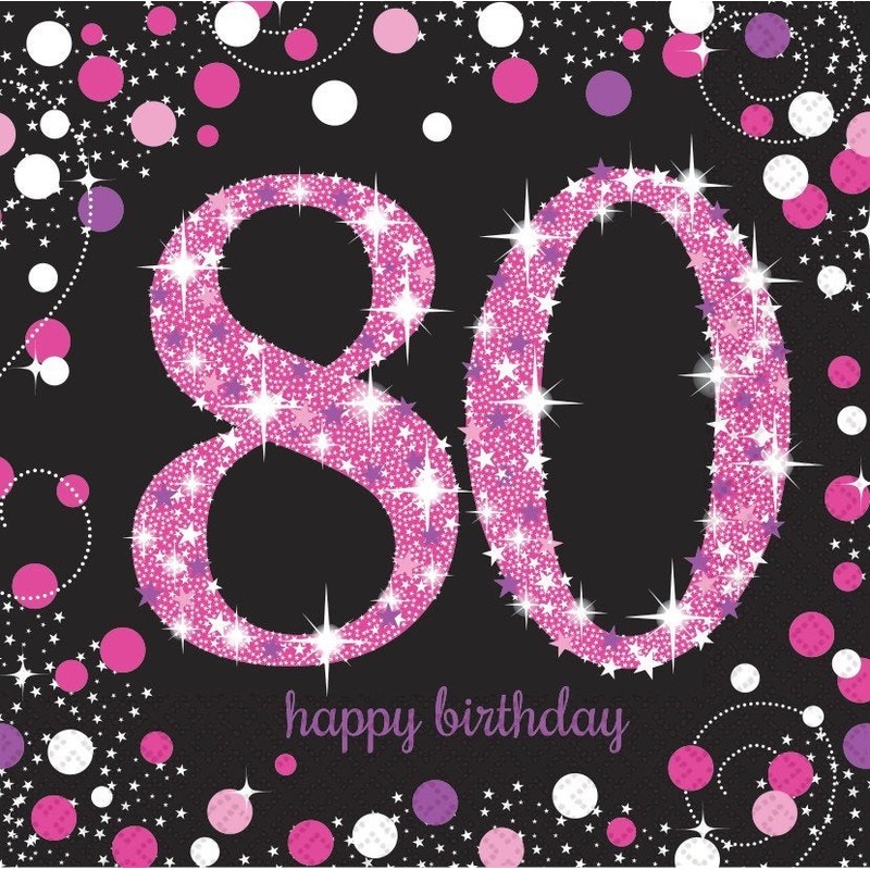 PINK CELEBRATION 80th LUNCH NAPKINS 16 pack #728793