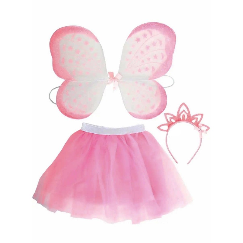 Pink Fairy Wings and Tutu Girls Costume Set - One Size