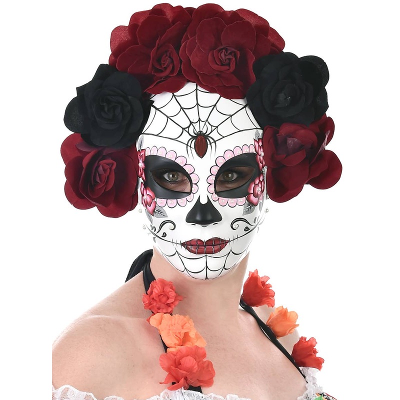 Rosa Spider Web Sugar Skull Masquerade Mask with Flowers