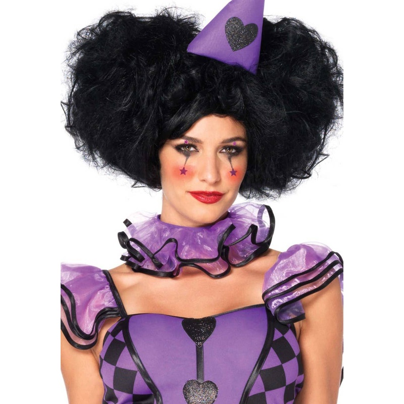 Short Black Costume Wig with Clip On Side Puffs