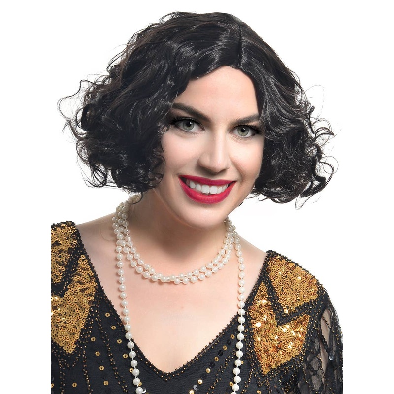Short Curly Black 1920s Flapper Womens Costume Wig