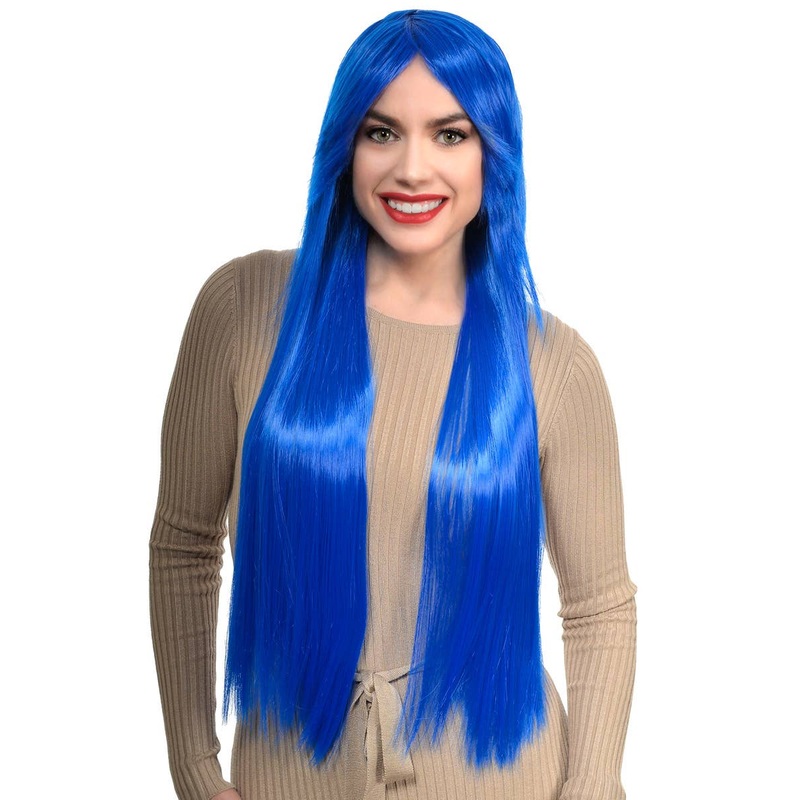 Zaria Womens Extra Long Straight Electric Blue Costume Wig