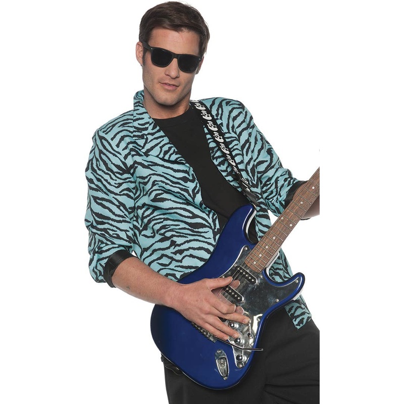 1980s Blue Zebra Print Mens Plus Size Costume Blazer
