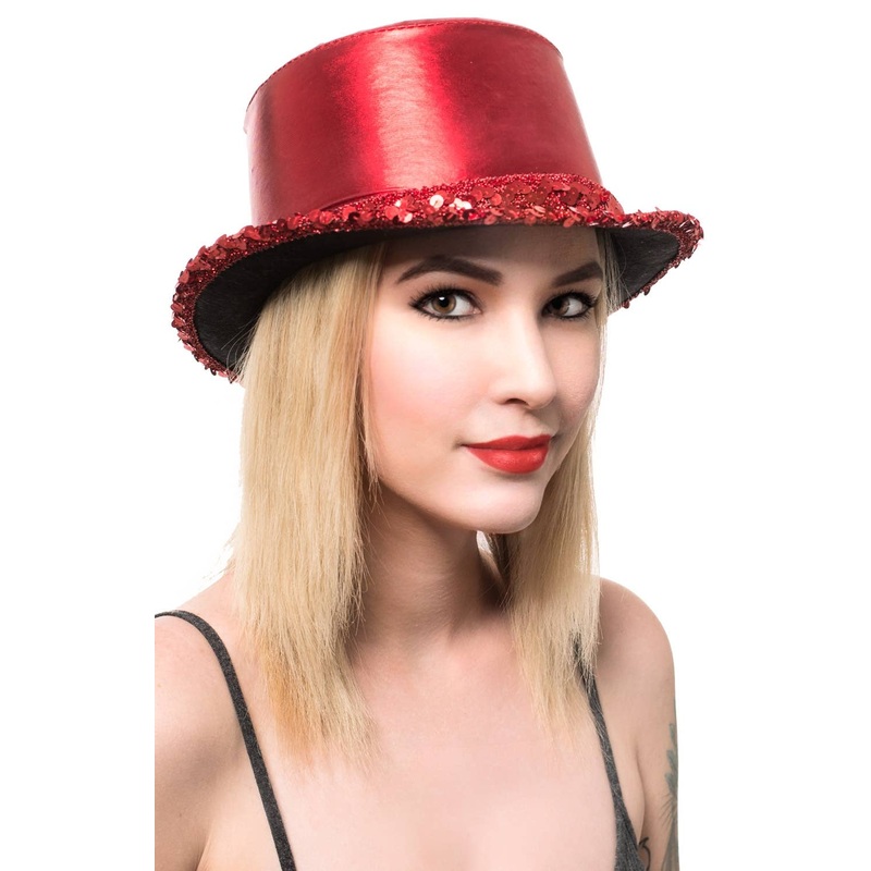 Cabaret Metallic Red Top Hat with Sequins