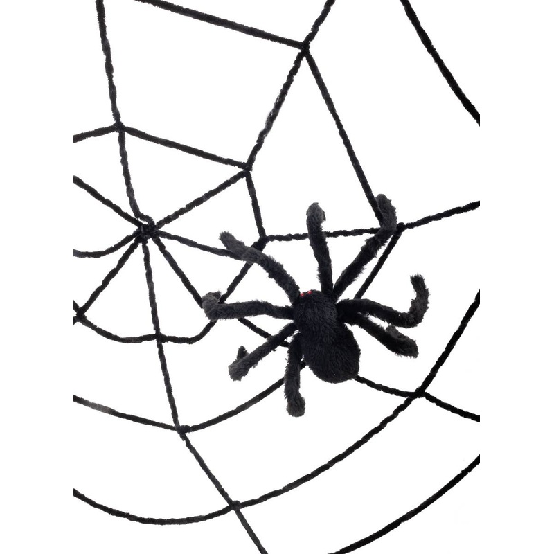 Creepy Black String Spider Web with Spider Halloween Decoration