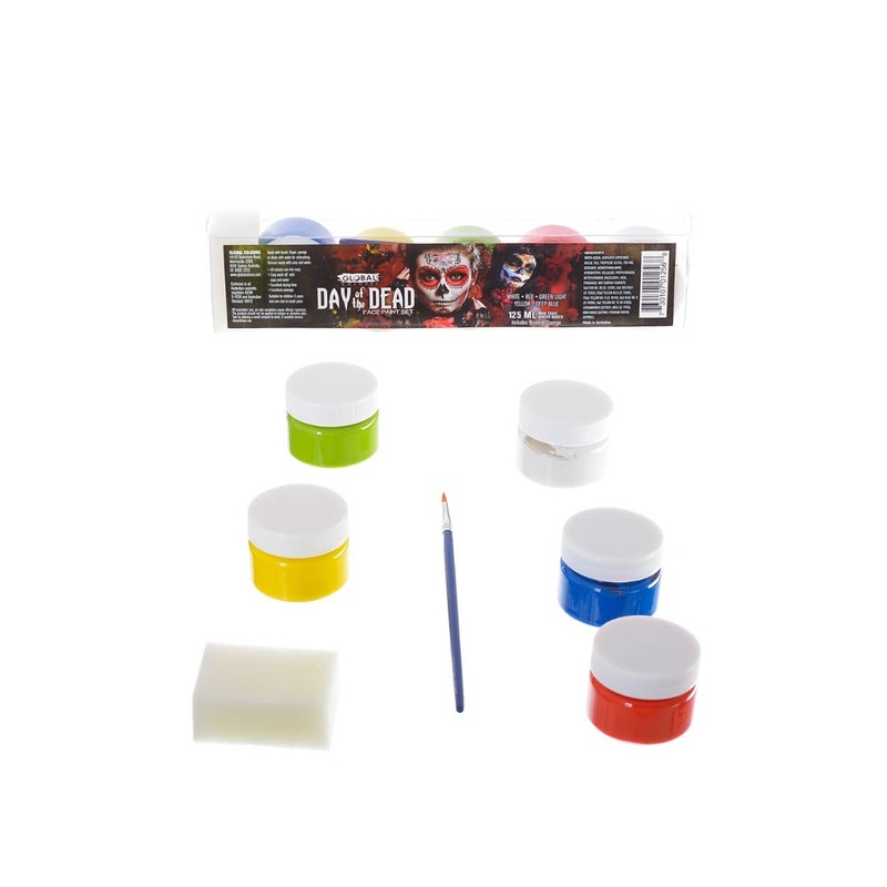 Deluxe Day Of The Dead 5 Colour Face And Body Paint Kit