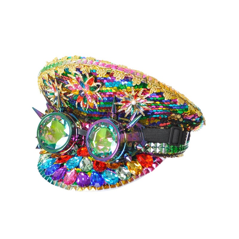 Deluxe Rainbow Spiked Festival Hat with Goggles