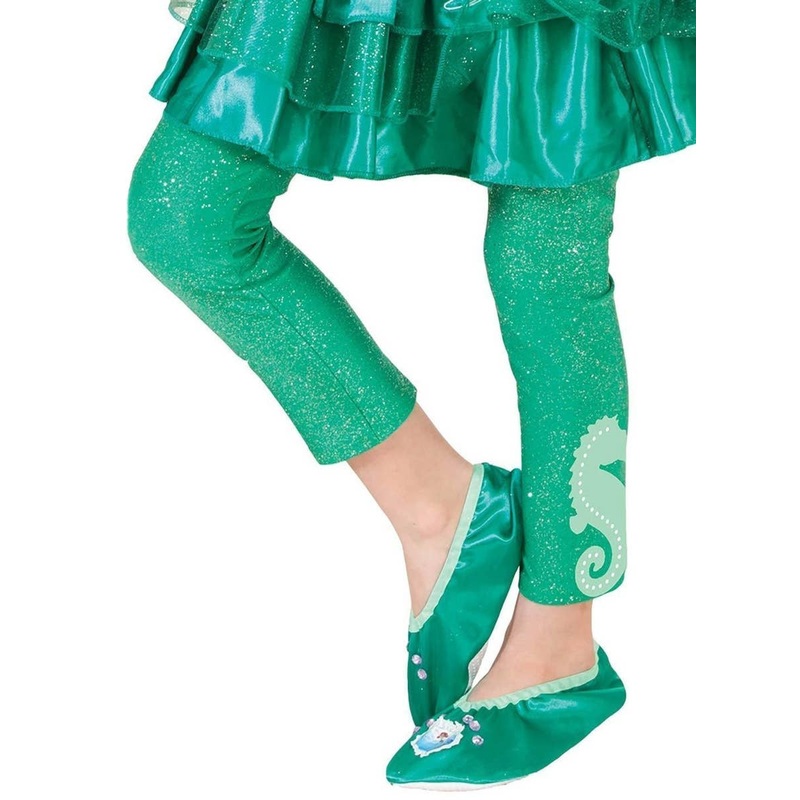 Disney Princess Ariel Girls Green Glitter Footless Tights