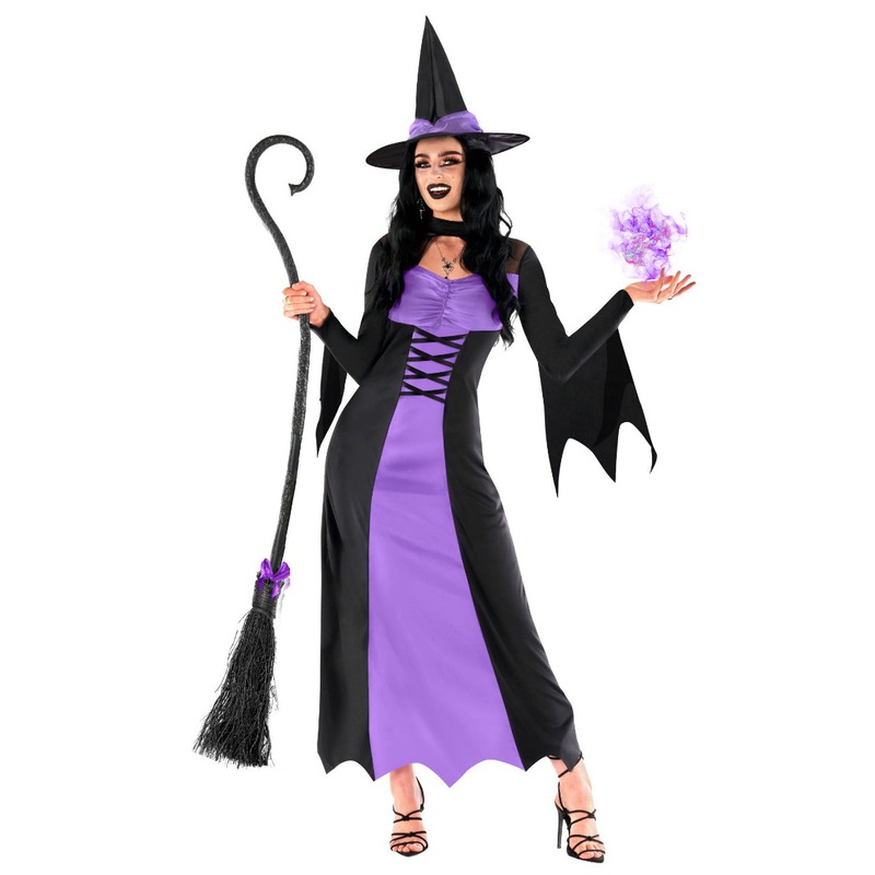 Enchanting Womens Purple and Black Wicked Witch Halloween Costume