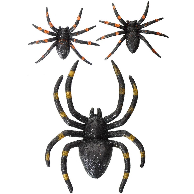 Glittery Black and Orange Spiders Halloween Decoration
