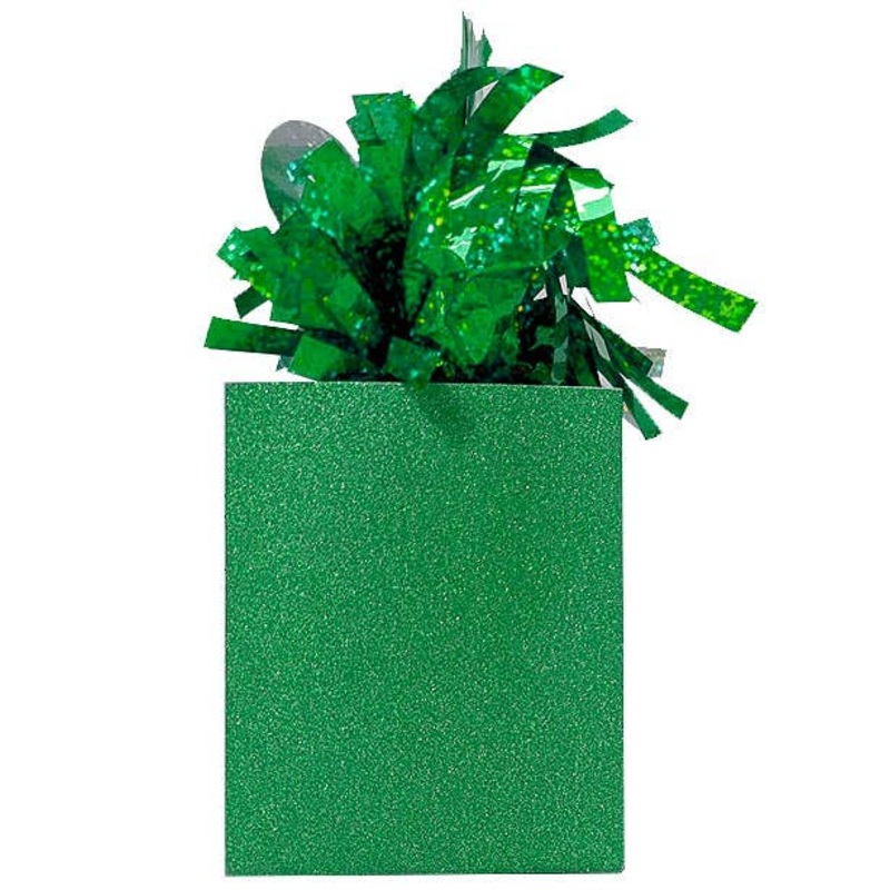 Green Holographic and Glitter 15cm Box Balloon Weight
