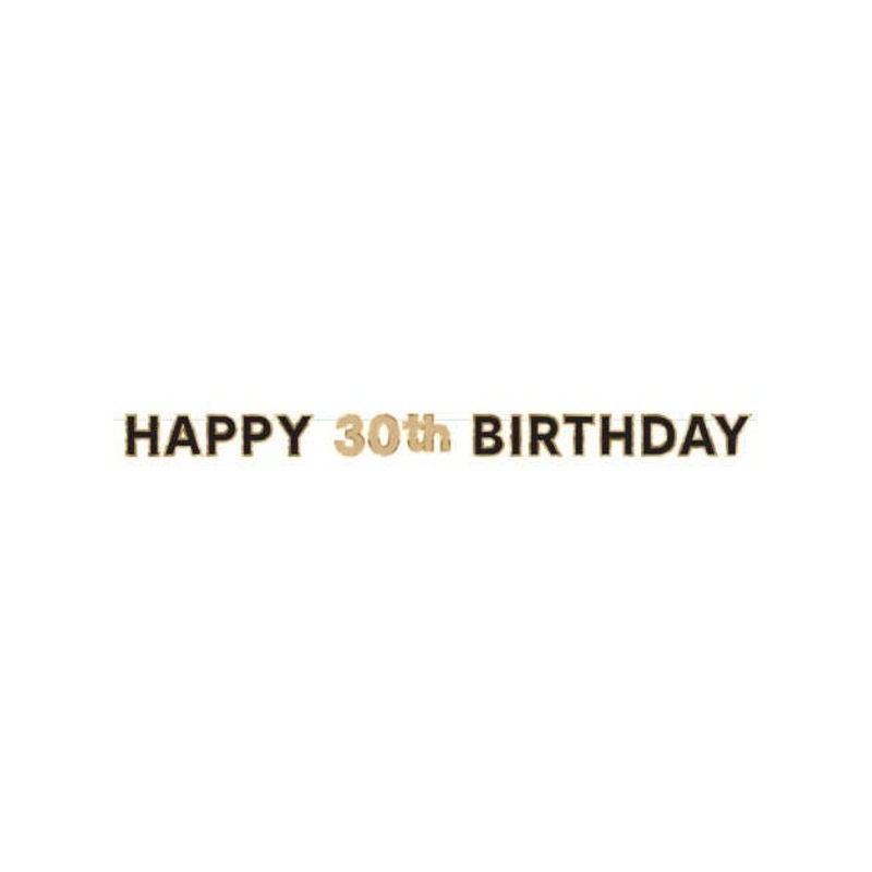 Happy 30th Birthday Black And Gold Banner