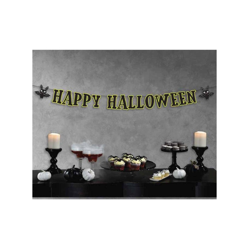Happy Halloween Party Banner with Bats
