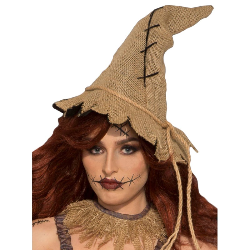Hessian Scarecrow Adults Costume Hat with Stitching