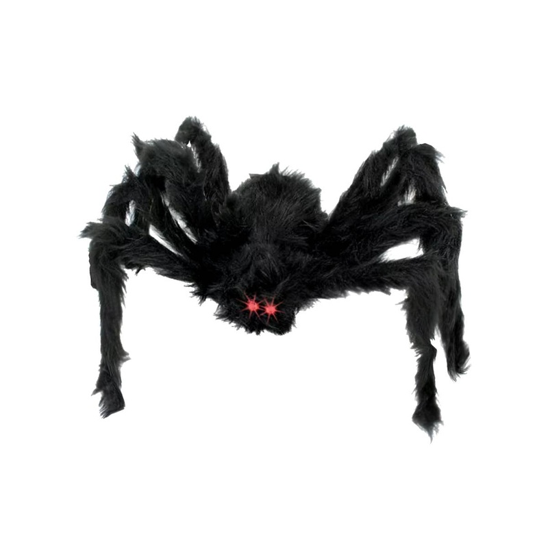Large Black Fluffy Spider with Red Eyes Halloween Decoration