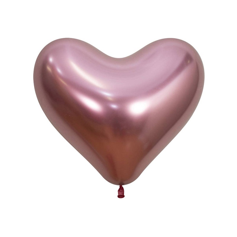Metallic Reflex Pink Single 35cm Heart Shaped Latex Balloon
