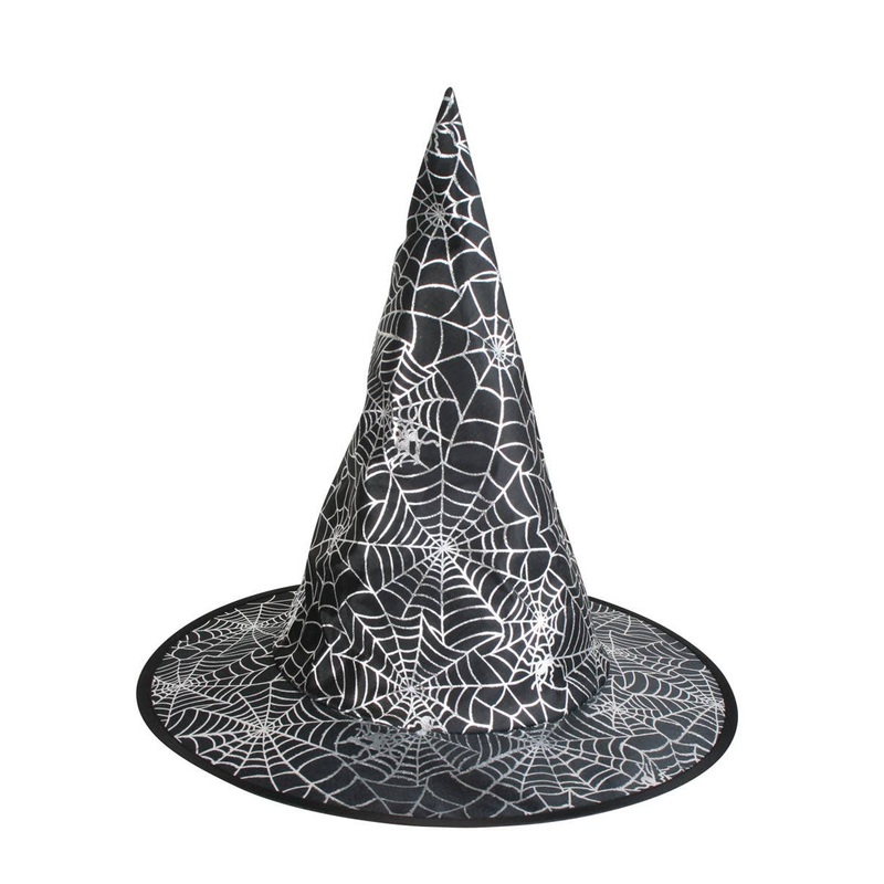 Metallic Spider Web Printed Kids Black Witch Hat