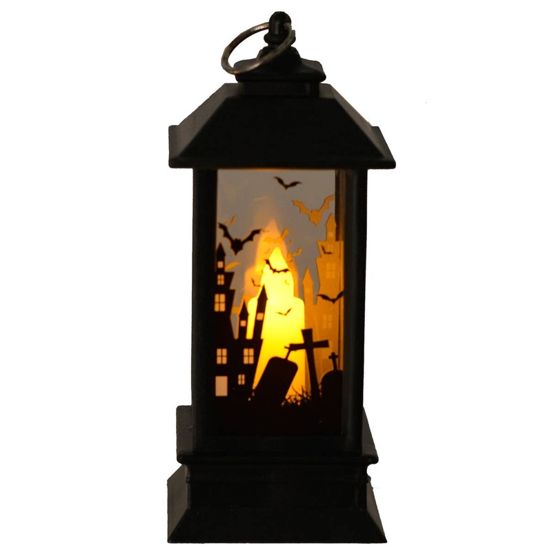 Mini 12cm Light Up Spooky Cemetery Lantern Halloween Prop
