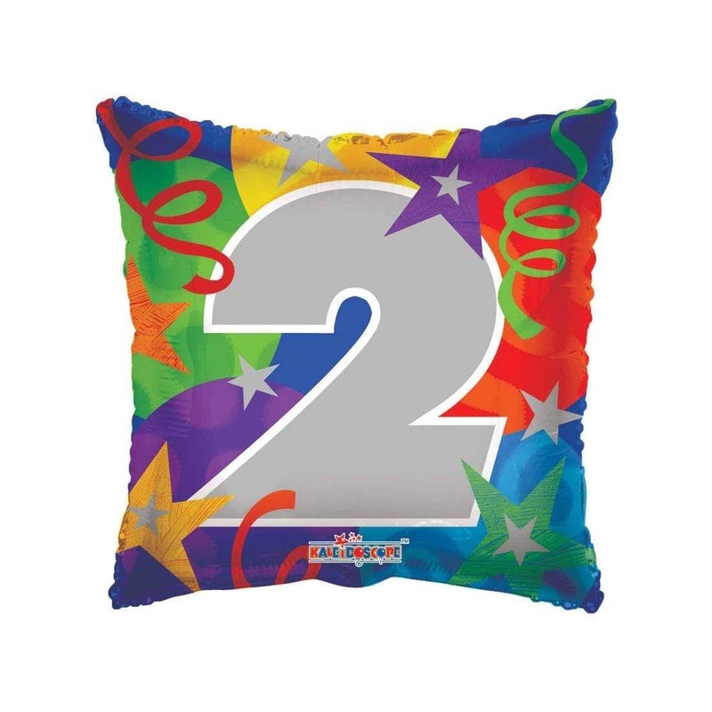Number 2 Multicolour 46cm Star Print Square Foil Balloon