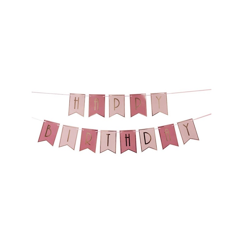 Pink and Rose Gold Foil Happy Birthday Banner