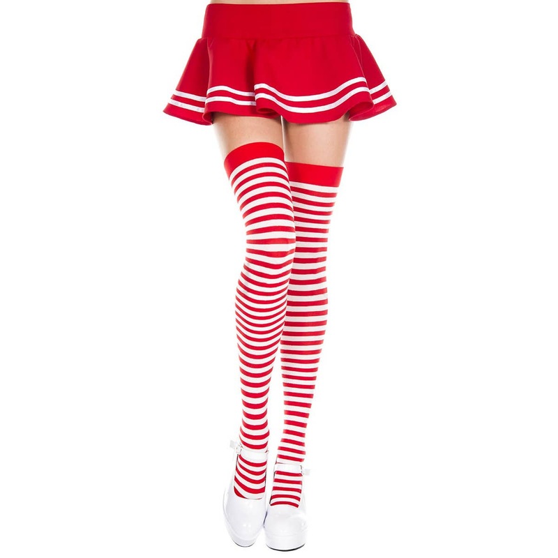 Red and White Striped Thigh High Tights
