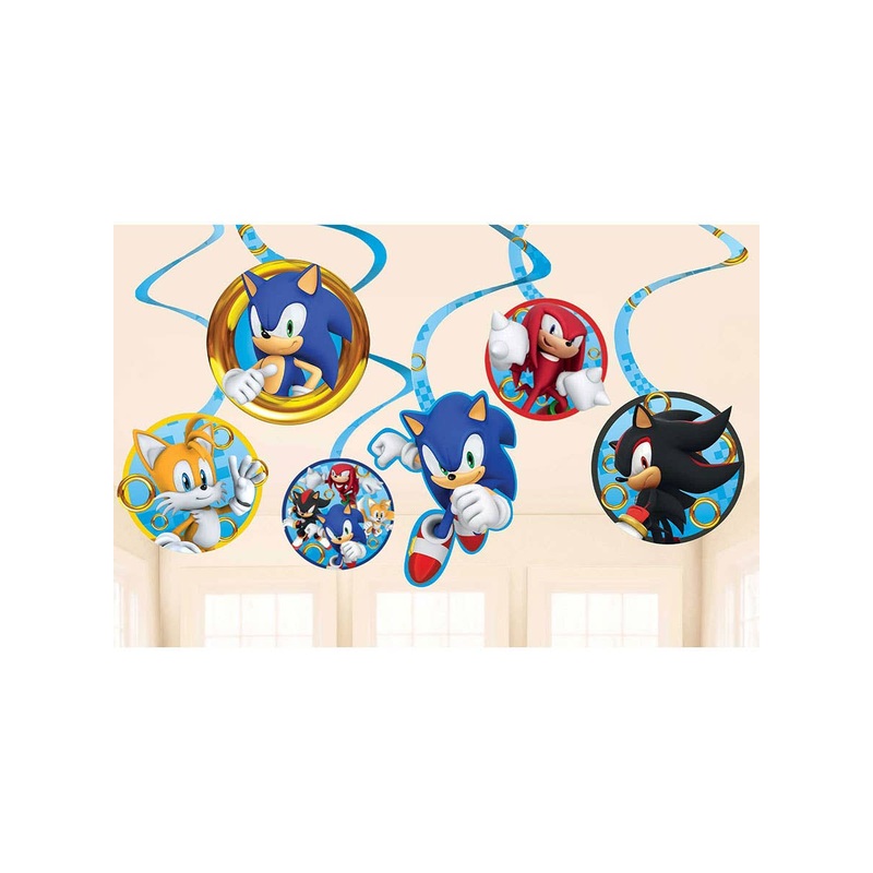 Sonic The Hedgehog 12 Pack Hanging Swirl Decorations