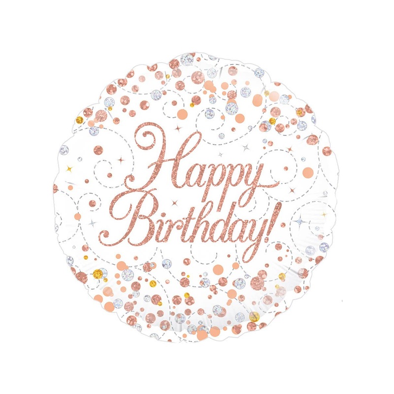 Sparkling Fizz Rose Gold Happy Birthday Round 45cm Foil Balloon