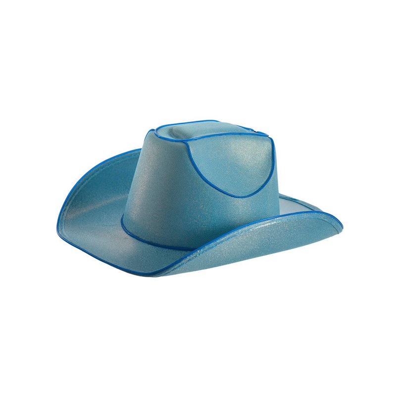 Sparkly Blue Cowgirl Festival Hat with Flashing Lights