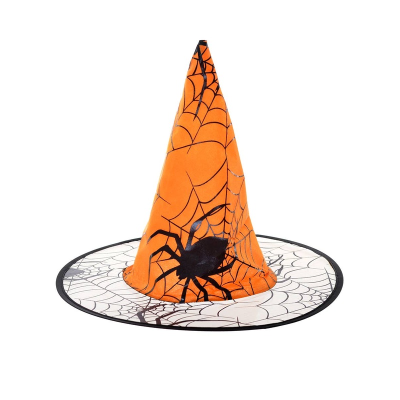 Spider Print Orange Halloween Witch Costume Hat