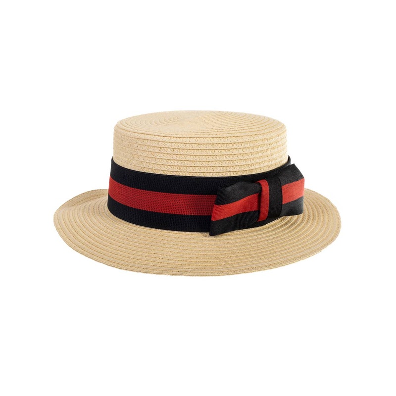 Straw Boater Costume Hat with Red and Black Band