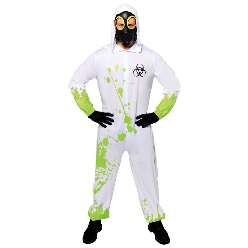 Toxic Waste Spill Mens White Hazmat Suit Plus Size Halloween Costume