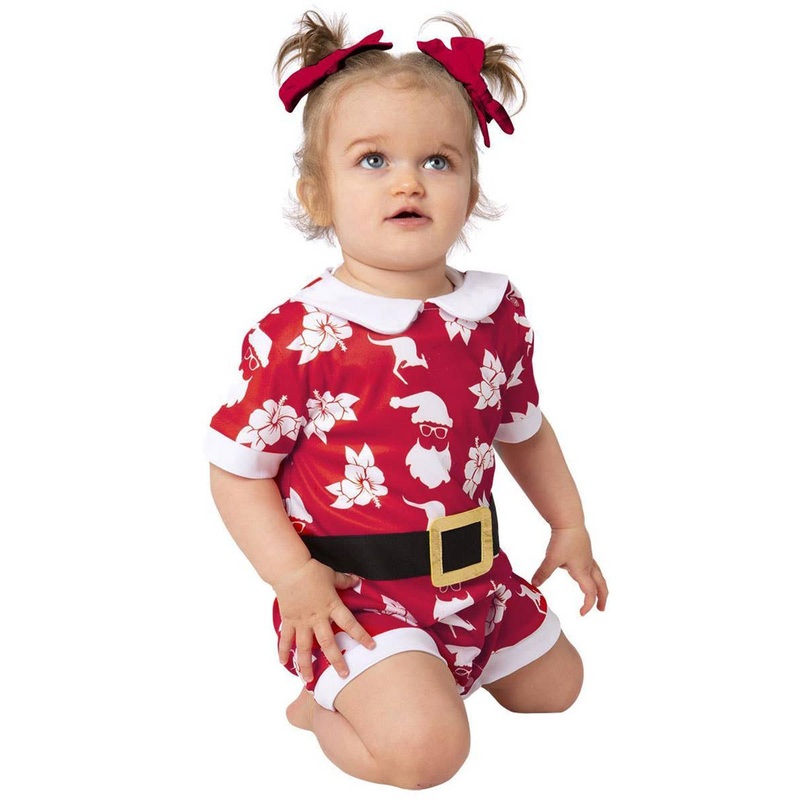 Australian Christmas Print Baby Girls Red Romper Costume