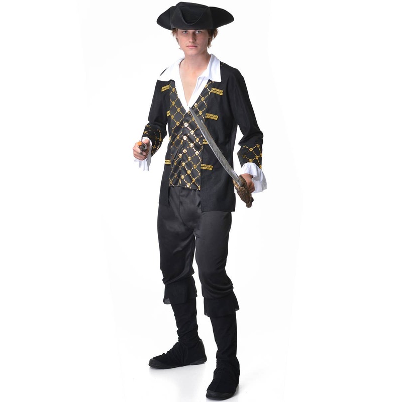 Black Seas Pirate Mens Black and Gold Pirate Costume