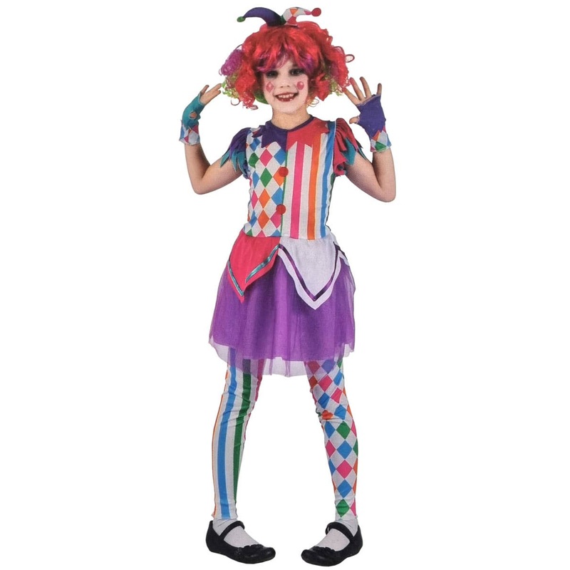 Colourful Rainbow Clown Girls Dress Up Costume
