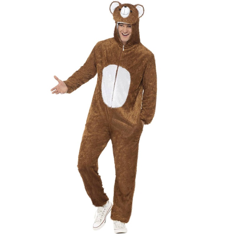 Fuzzy Brown Bear Mens Onesie Costume