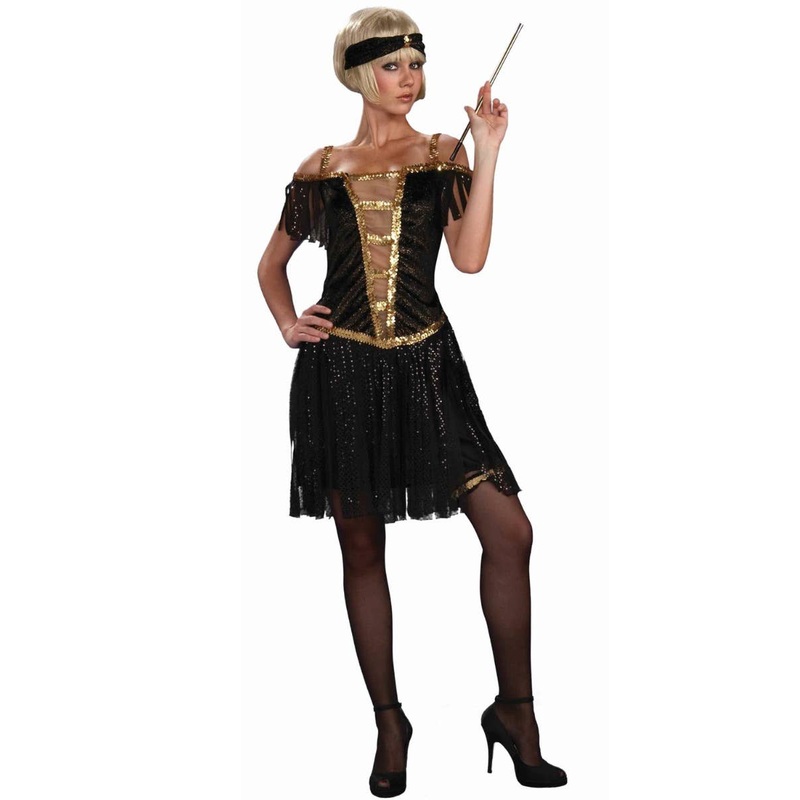 Glamorous Golden Womens 1920s Flapper Dress Costume