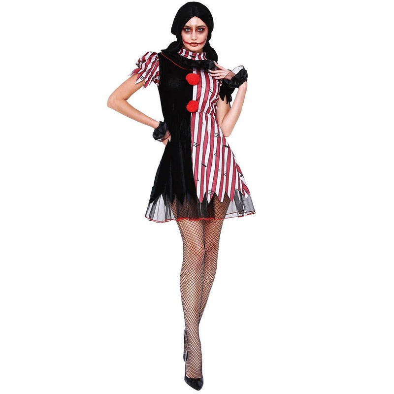 Killer Red and Black Clown Womens Halloween Costume