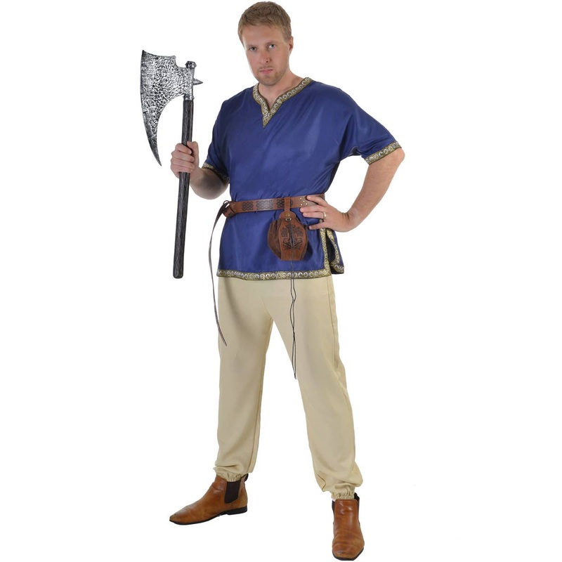 Medieval Mens Blue Costume Shirt with Jacquard Trim