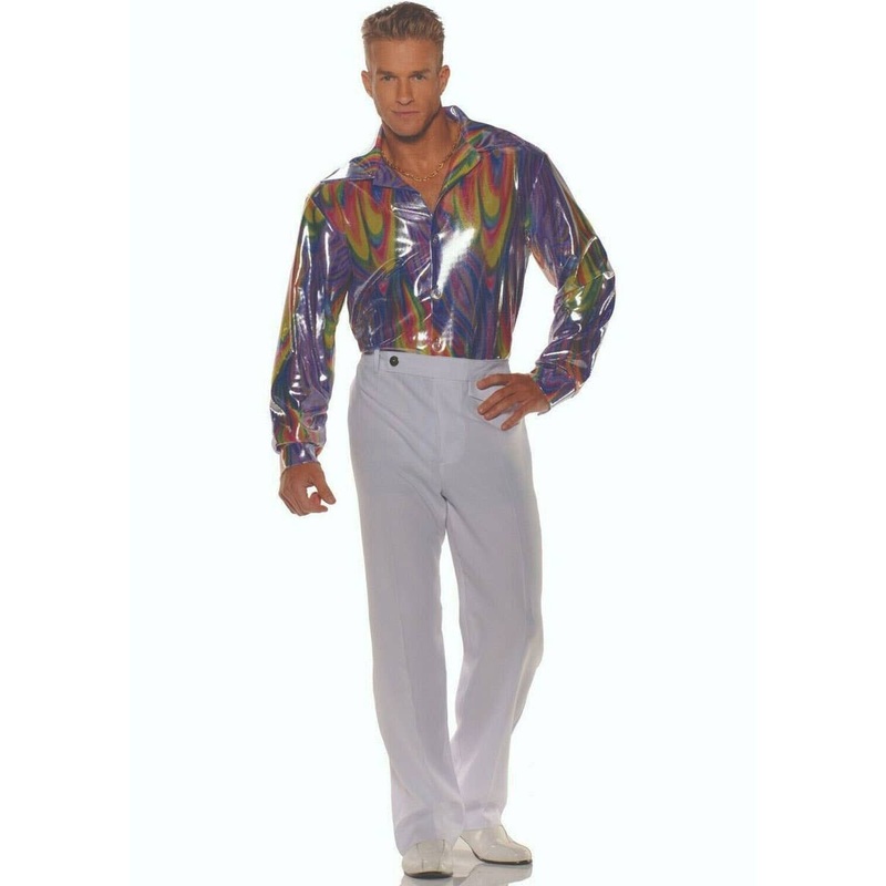 Metallic Rainbow Swirl Mens 1970s Disco Costume Shirt